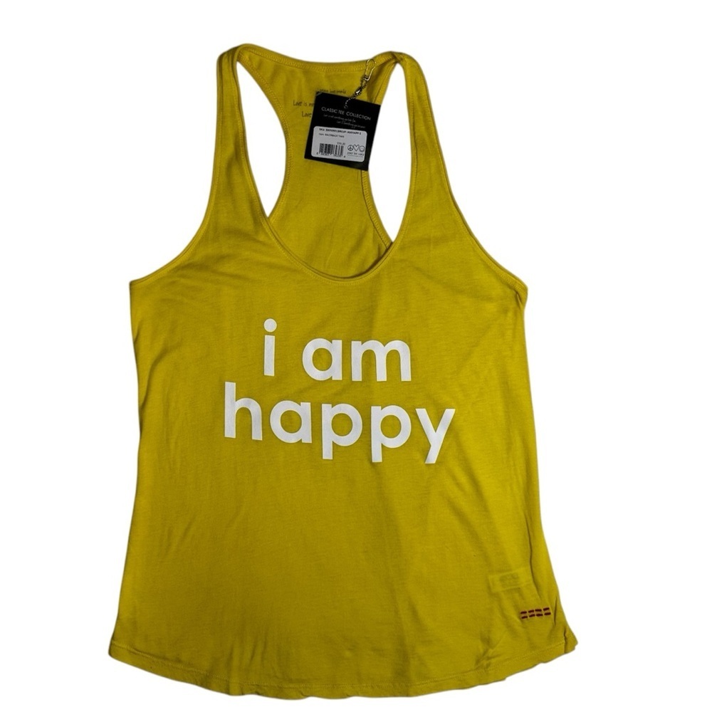 Peace Love World Yellow Tank Top 
Tee Shirt Size SM Racerback I am happy NWT - Picture 13 of 14